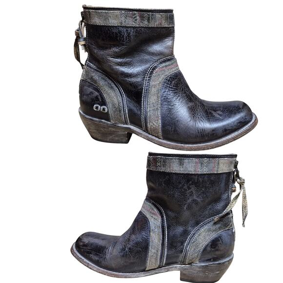 Bed Stu Black Binary Rear Zip Bench Made Distressed Leather Ankle Boots Size 9 - Picture 1 of 6
